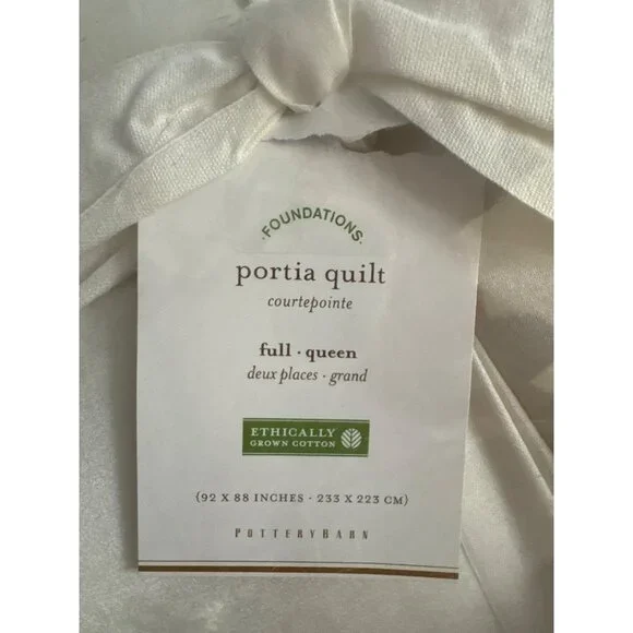 Pottery Barn Portia Full/Queen Ivory Quilt Cotton Silk Box Style New - Picture 2 of 7